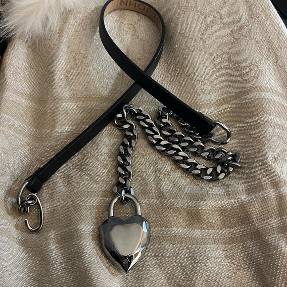 St. John Black Leather & Silver Chain Belt - 34” - Picture 4 of 6